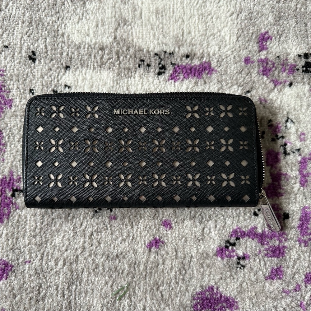 Michael Kors Jet Set Perforated Leather Zip Around Wallet